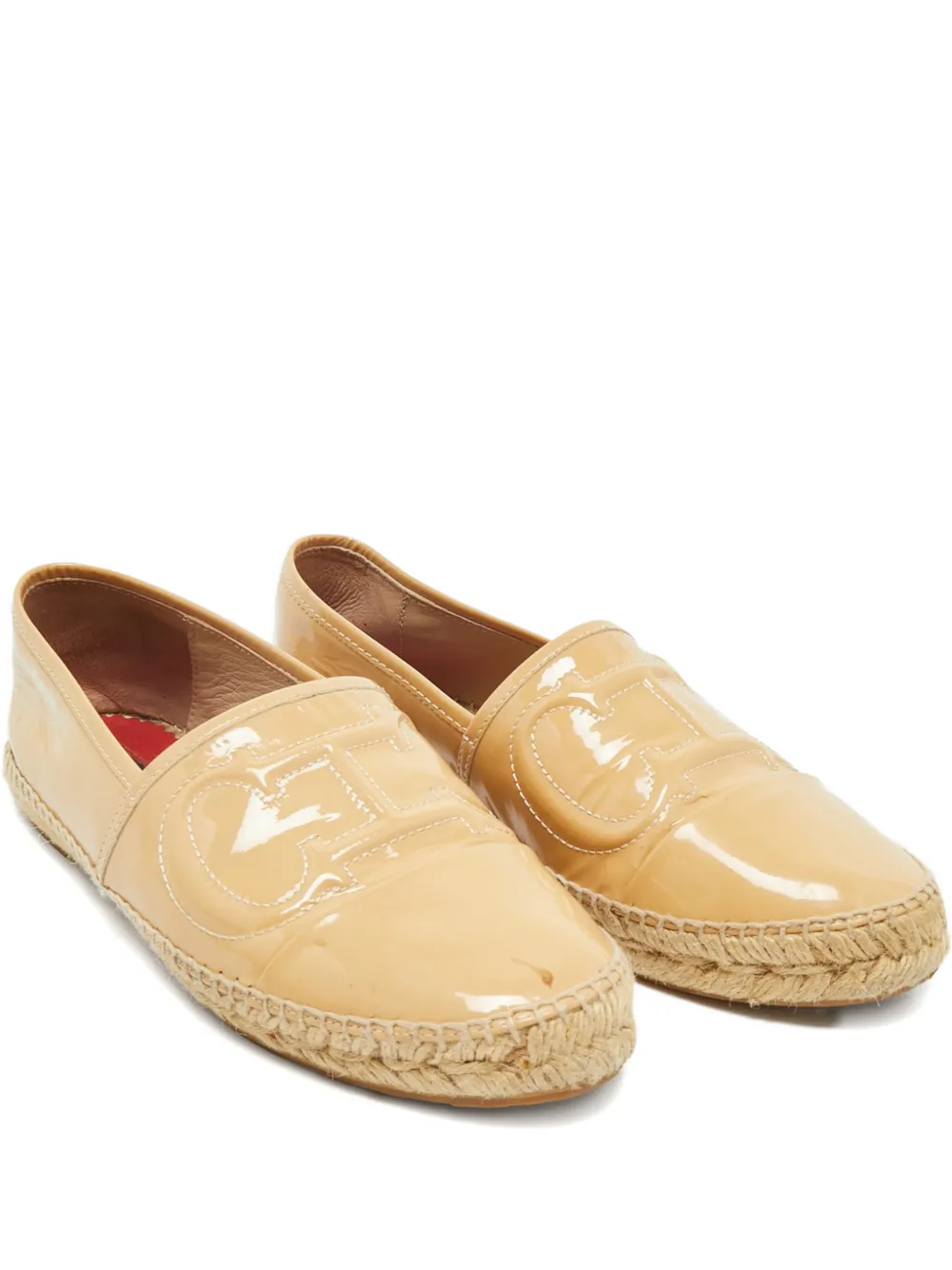 Carolina Herrera Vintage patent-leather logo espadrilles - Nude