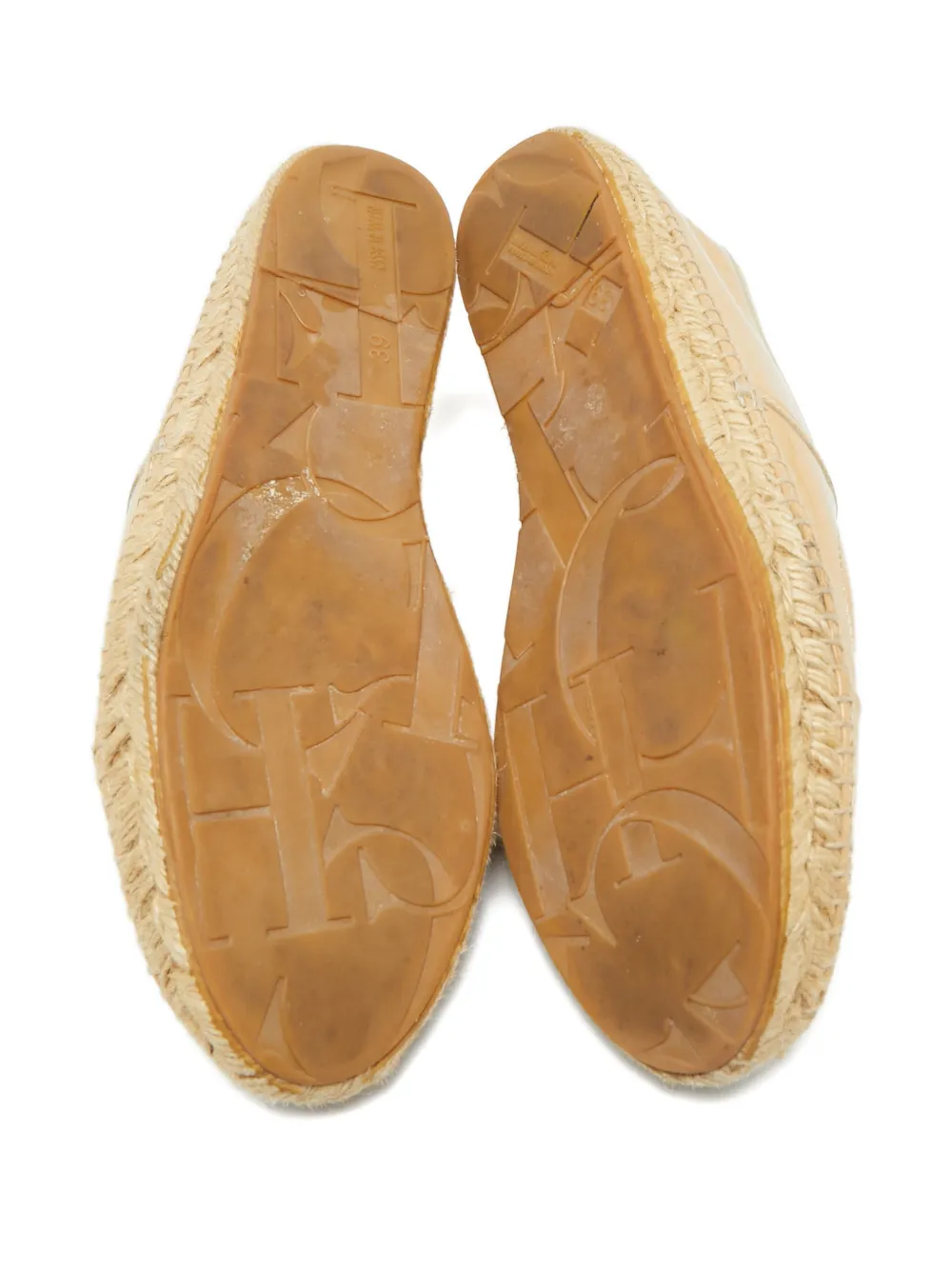 Carolina Herrera Vintage patent-leather logo espadrilles - Beige