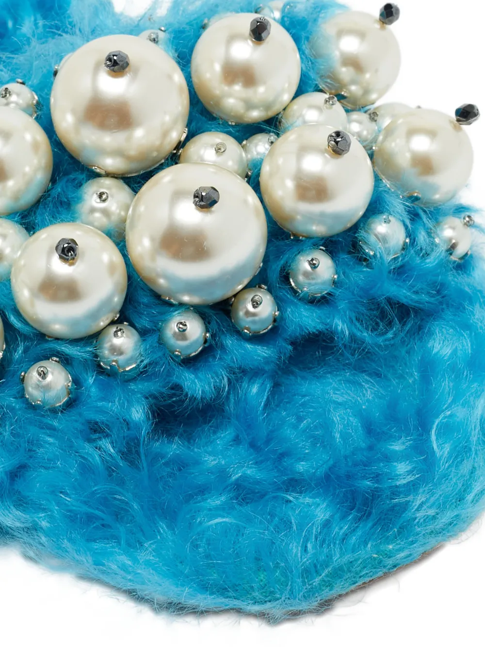 Pre-owned Miu Miu Faux-fur Pearl-embellishment Flat Slides In Blue