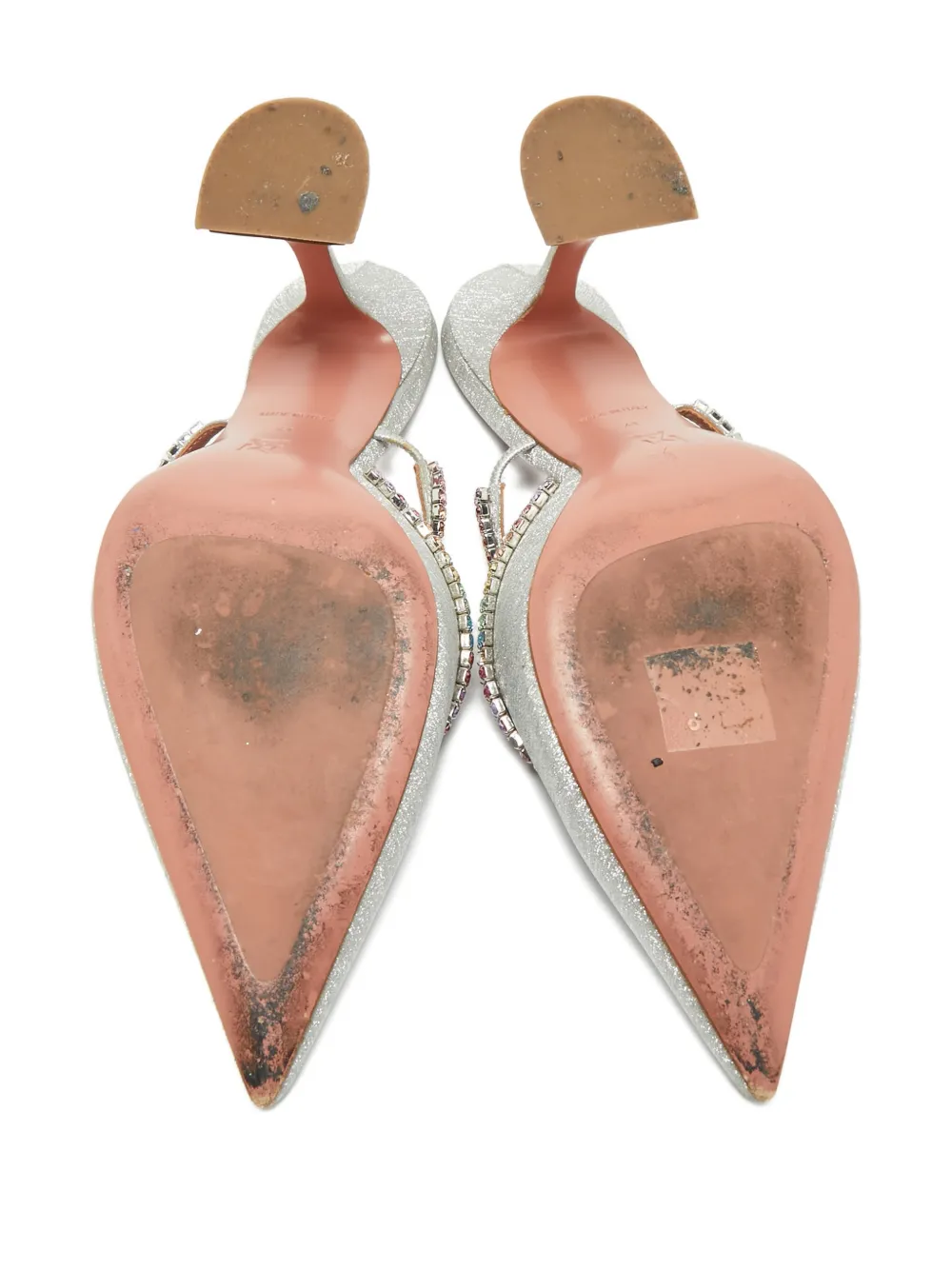Amina Muaddi Gilda glittered mules - Zilver