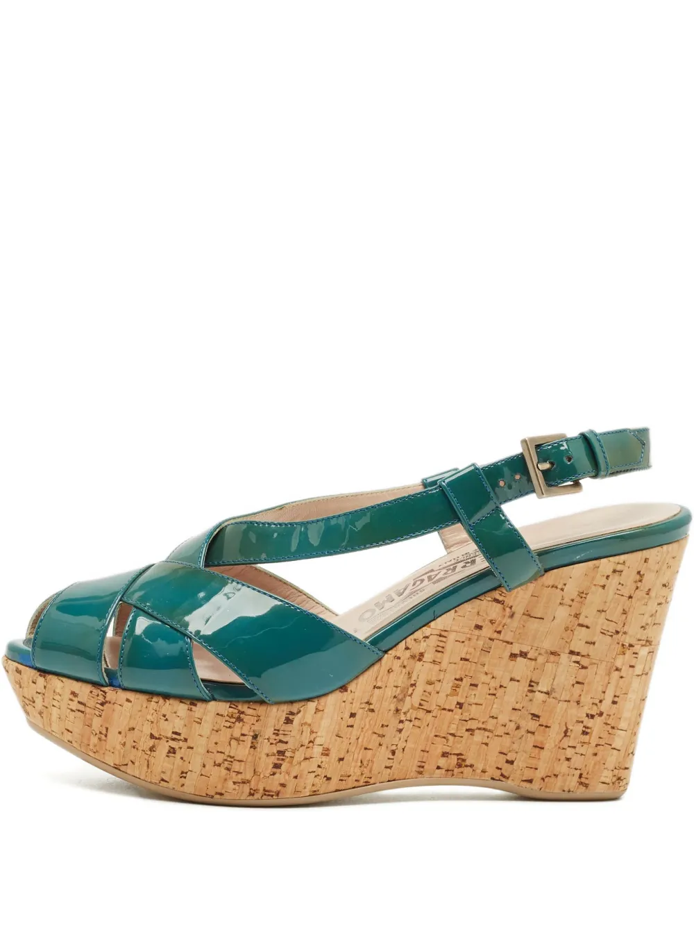 Ferragamo Pre-Owned peep-toe wedge sandals - Grün