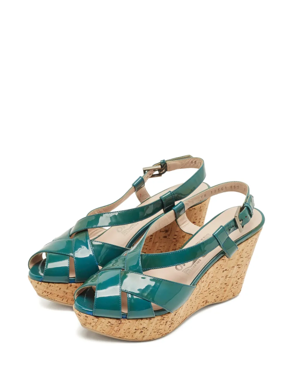 Ferragamo Pre-Owned peep-toe wedge sandals - Groen