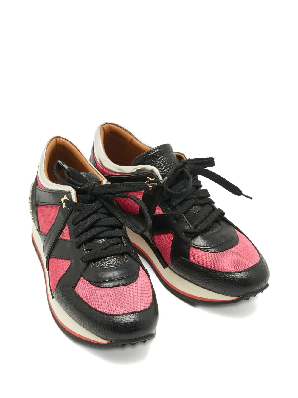 Jimmy Choo Pre-Owned panelled lace-up sneakers - Zwart