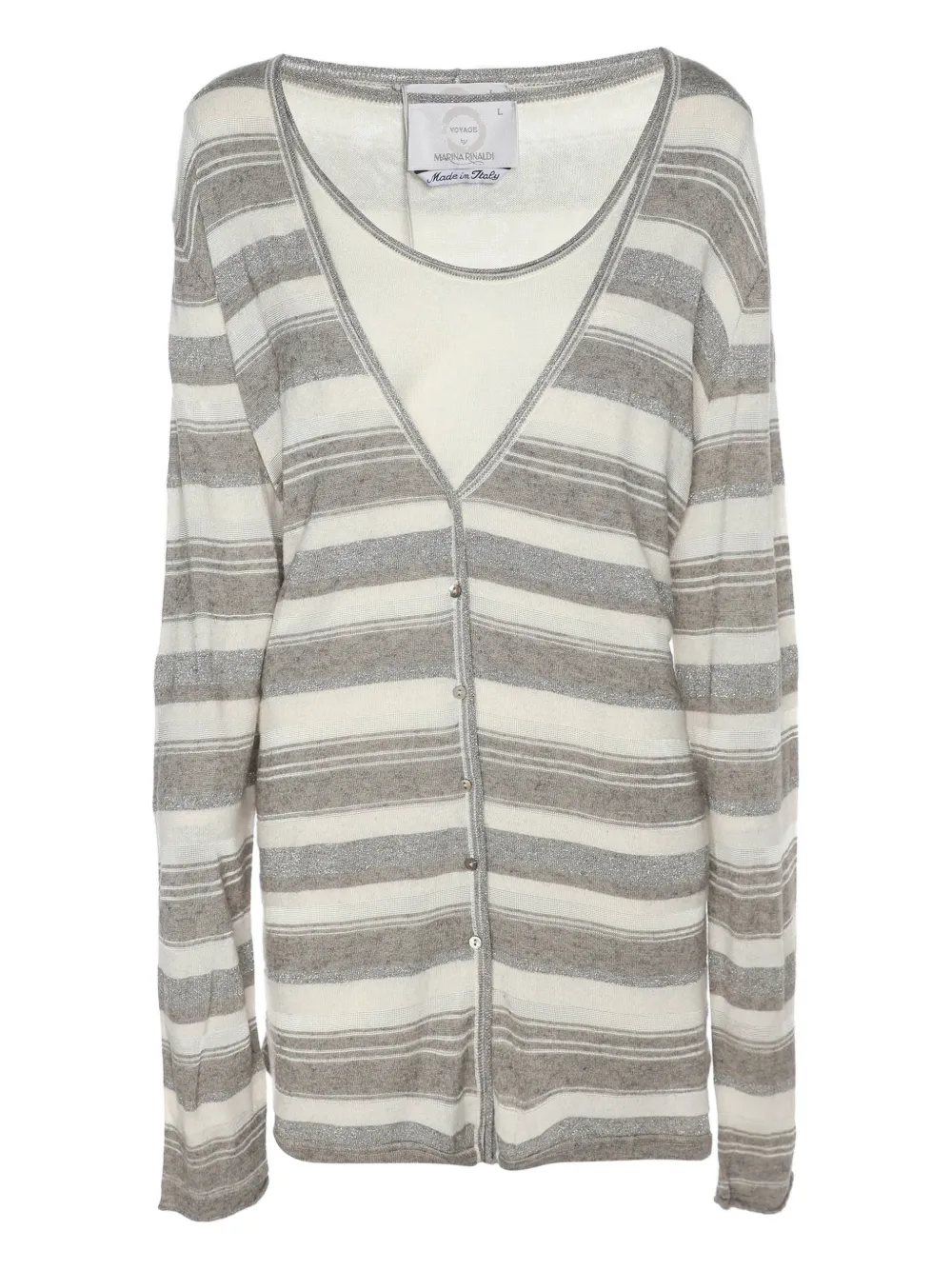 Pre-owned Marina Rinaldi Striped Knit Cardigan In Gray