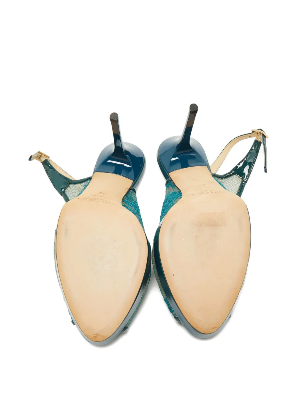 Jimmy Choo Pre-Owned lace peep-toe sandals - Groen