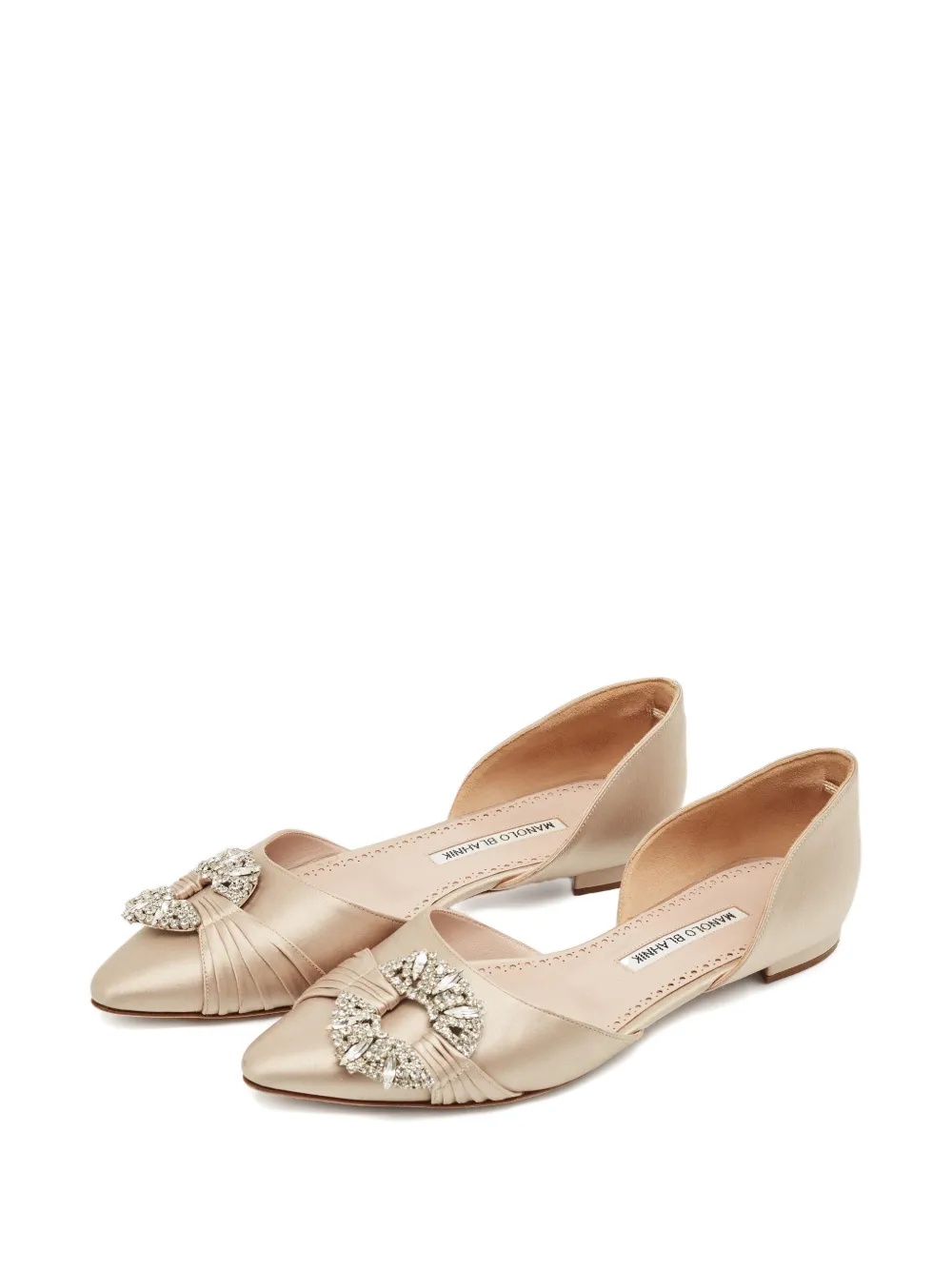 Manolo Blahnik Luanda crystal-embellishment satin flats - Beige