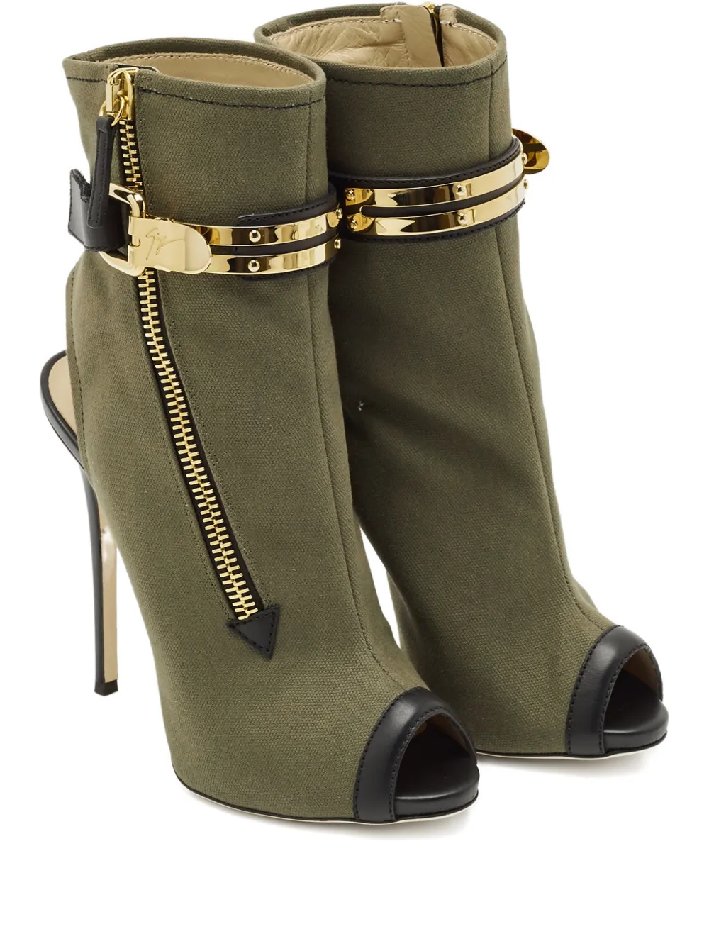 Pre-owned Giuseppe Zanotti Ankle Cutout Peep-toe Boots In Green
