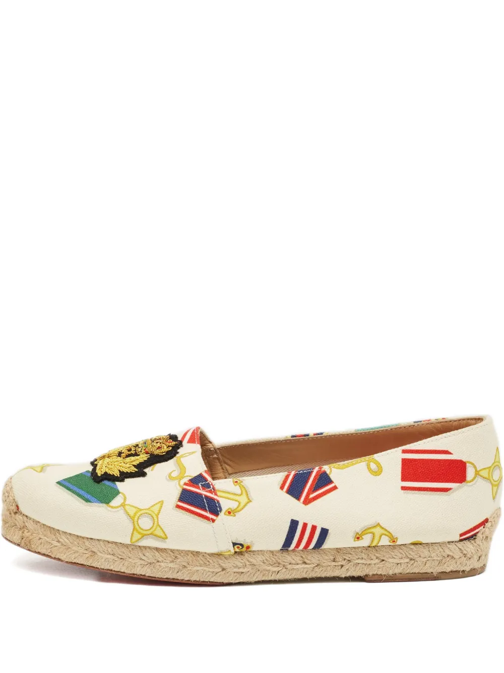 Pre-owned Christian Louboutin Crest Embroidery Canvas Espadrilles In Neutral