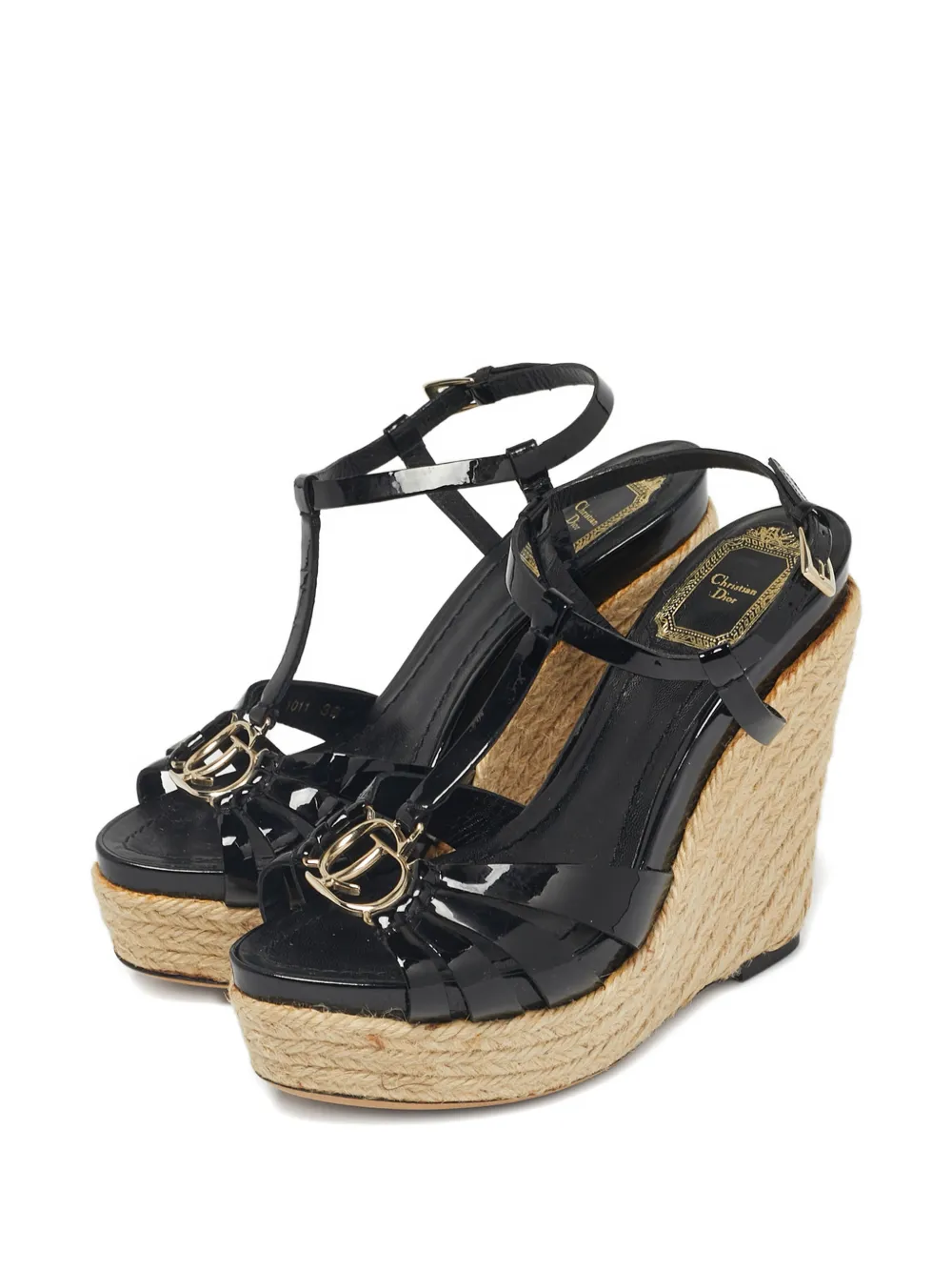 Christian Dior Pre-Owned logo-plaque wedge-heel sandals - Zwart