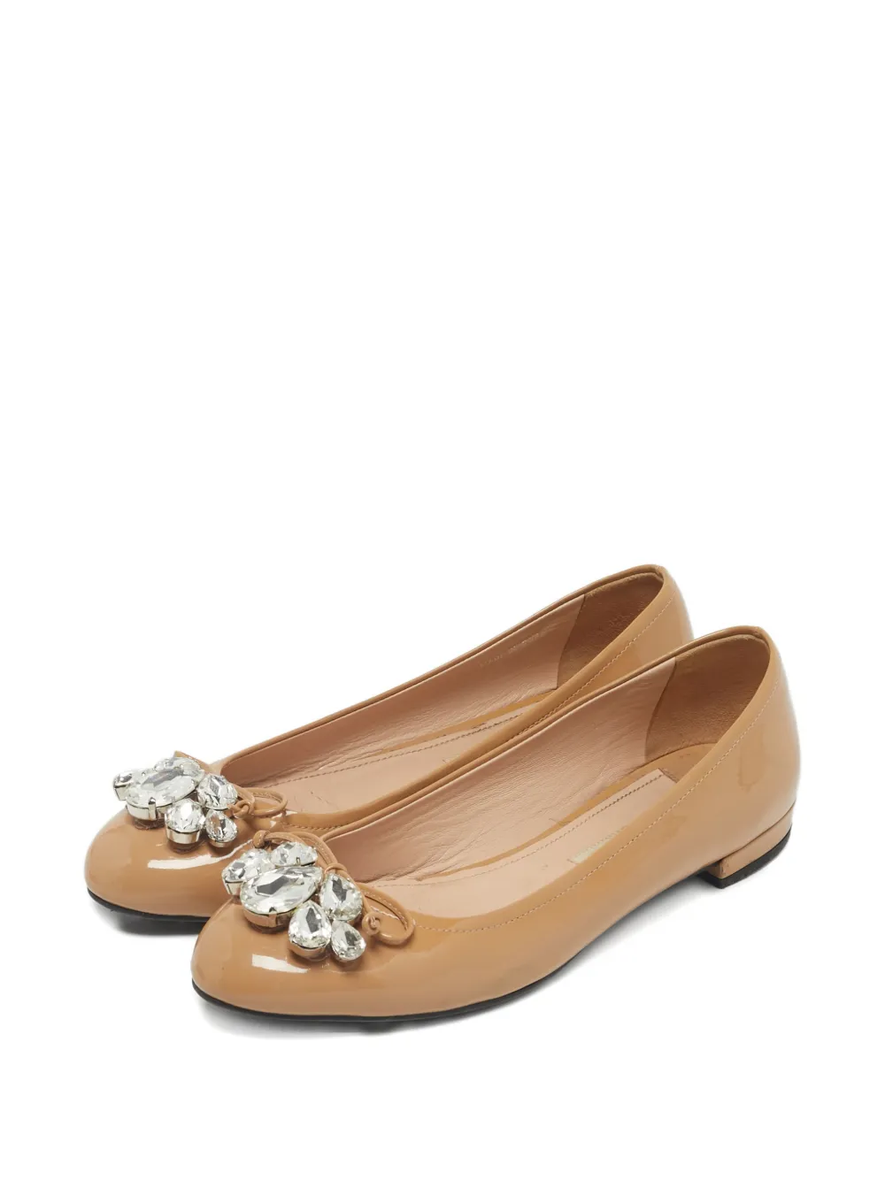 Miu Miu Pre-Owned crystal-embellished ballet flats - Beige