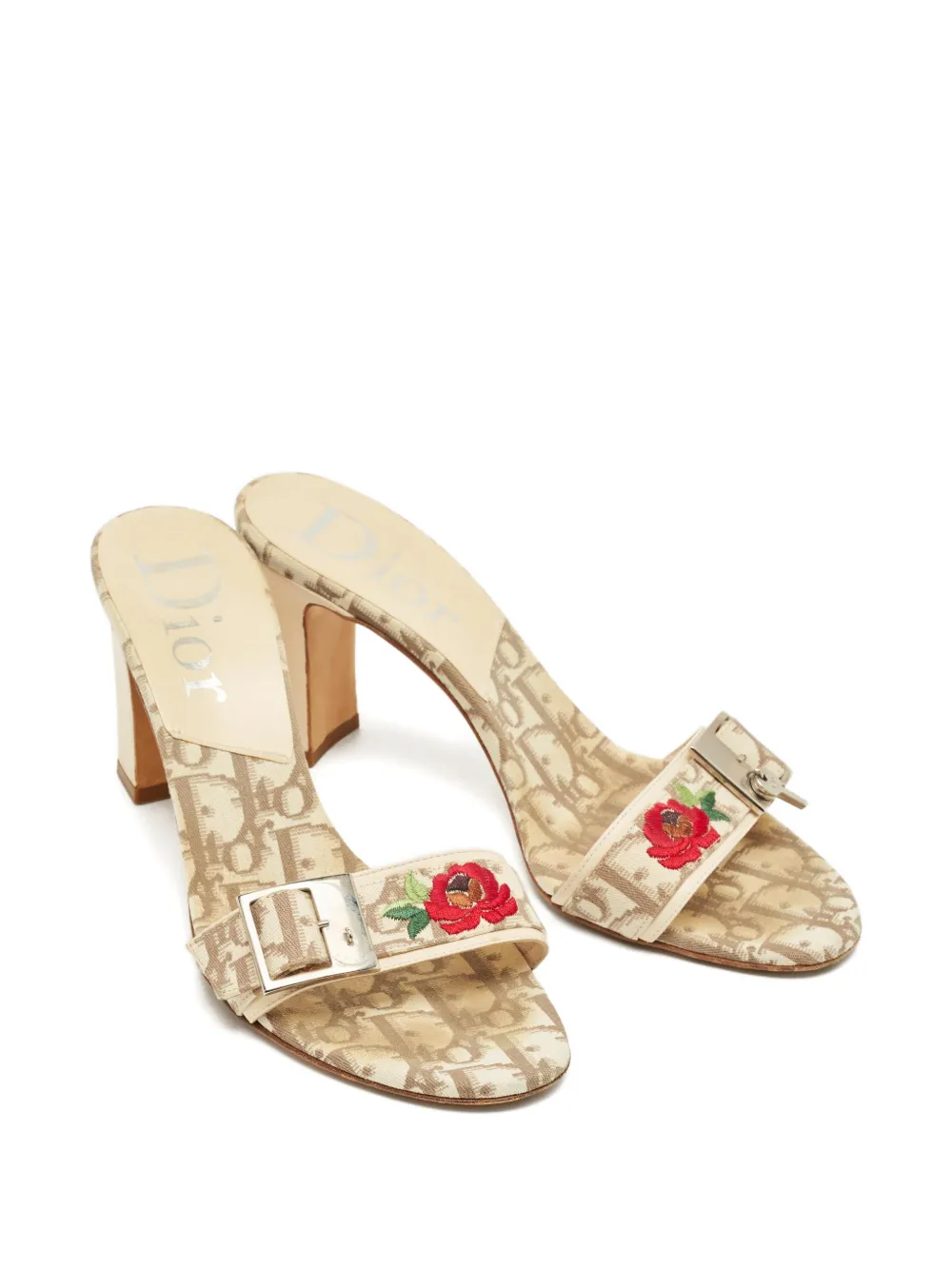 Christian Dior Pre-Owned floral embroidered sandals - Beige