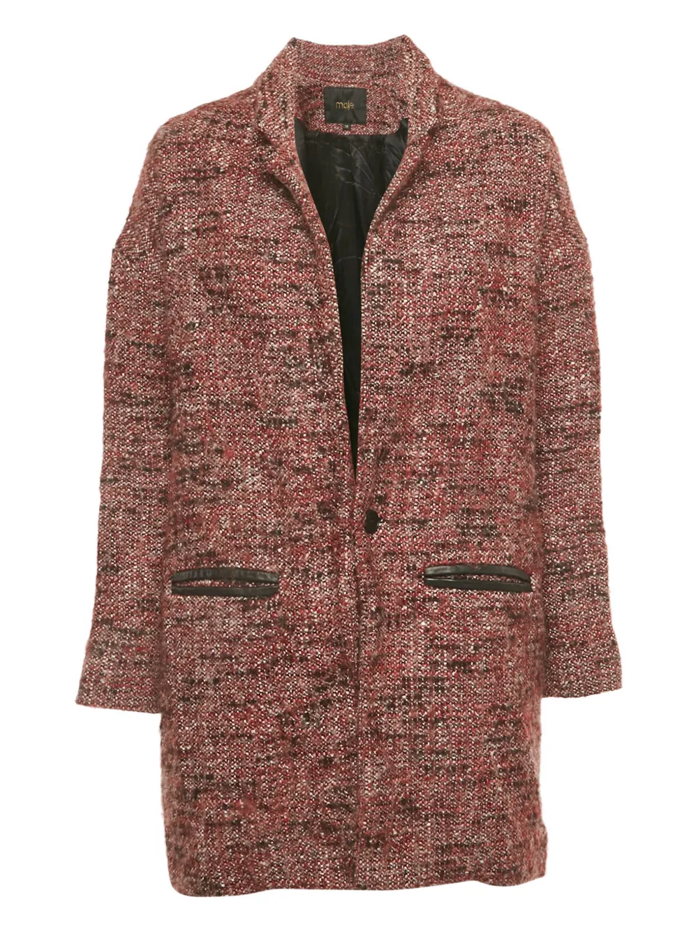 Maje tweed leather-trimmed coat - Rosso