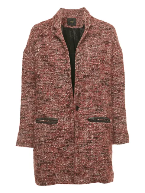 Maje tweed leather-trimmed coat