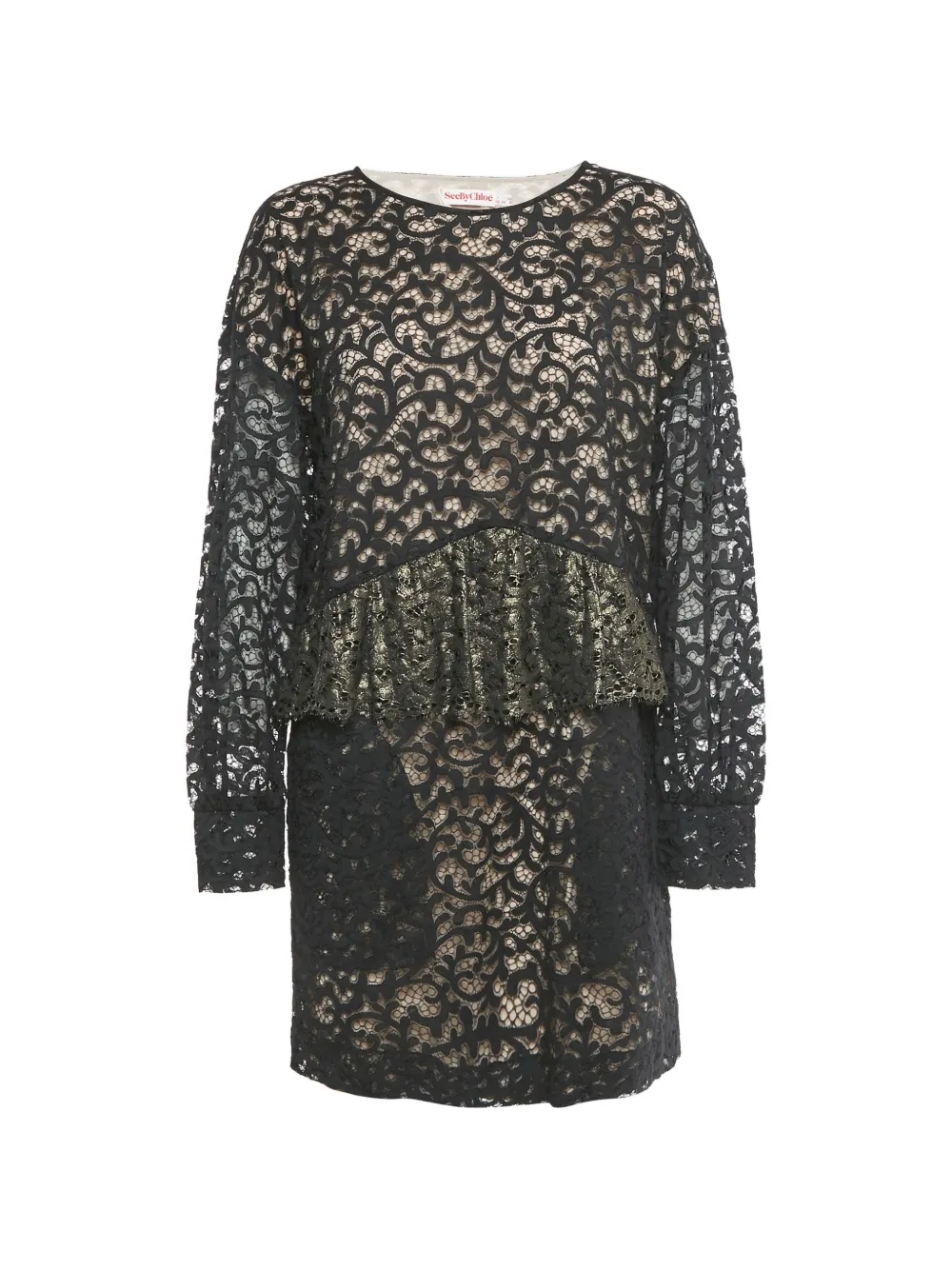 See by Chloé lace frilled mini dress - Nero