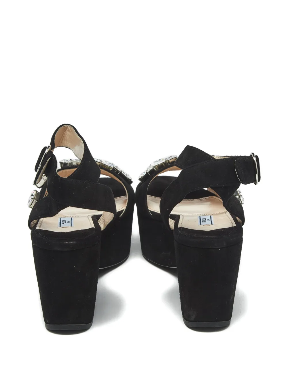 Prada Pre-Owned crystal-embellished suede platform sandals - Zwart