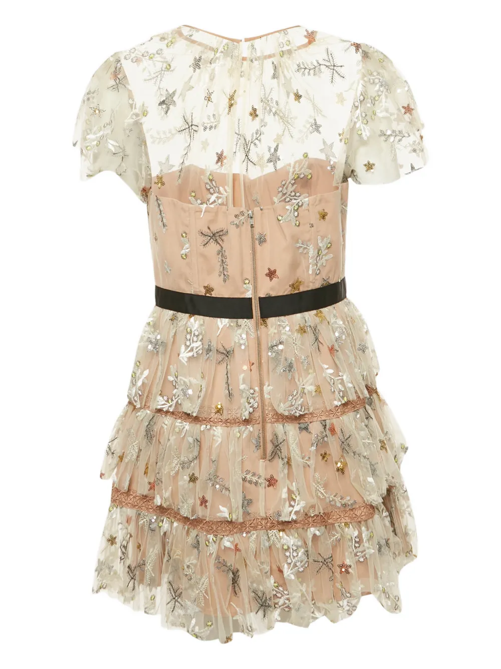 Self-Portrait star-embroidered mini dress - Beige