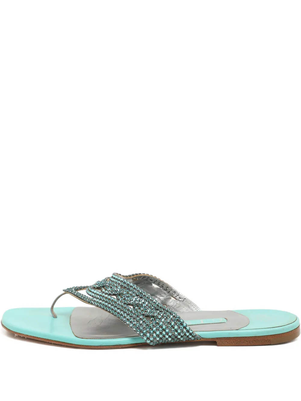 Pre-owned Gina 38 Crystal Thong Flats In Blue