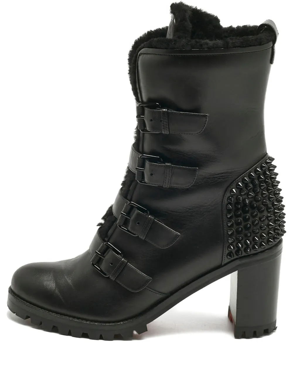 Christian Louboutin Pre-Owned shearling buckled ankle boots - Nero