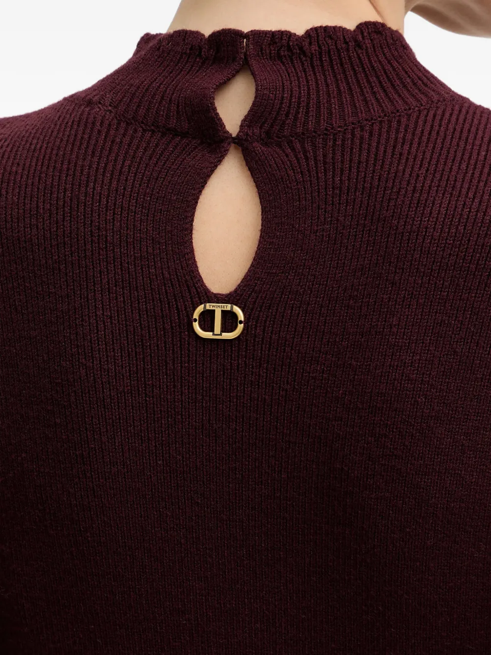 scallop-hem mock-neck mini dress