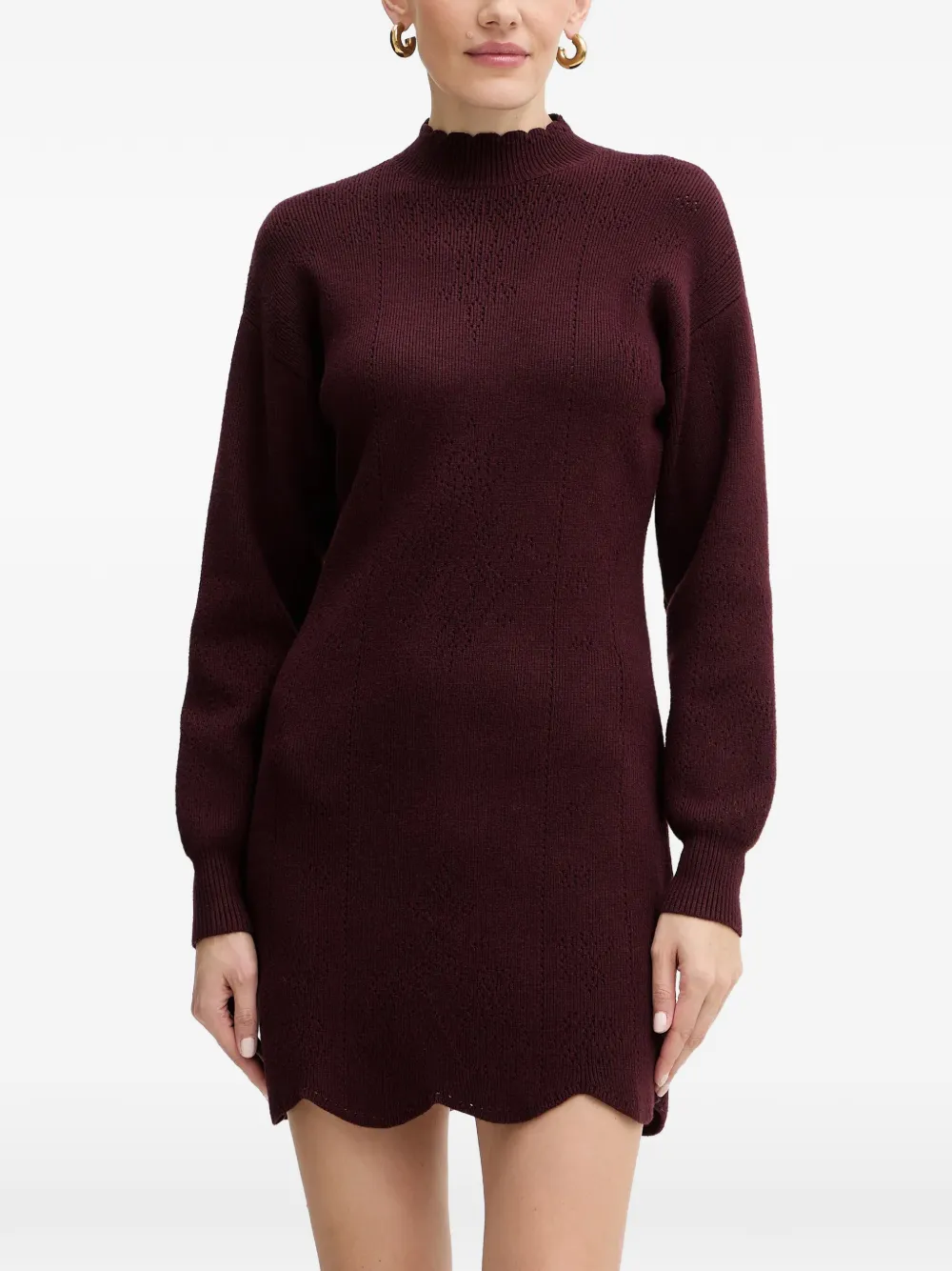 TWINSET scallop-hem mock-neck mini dress - Rosso