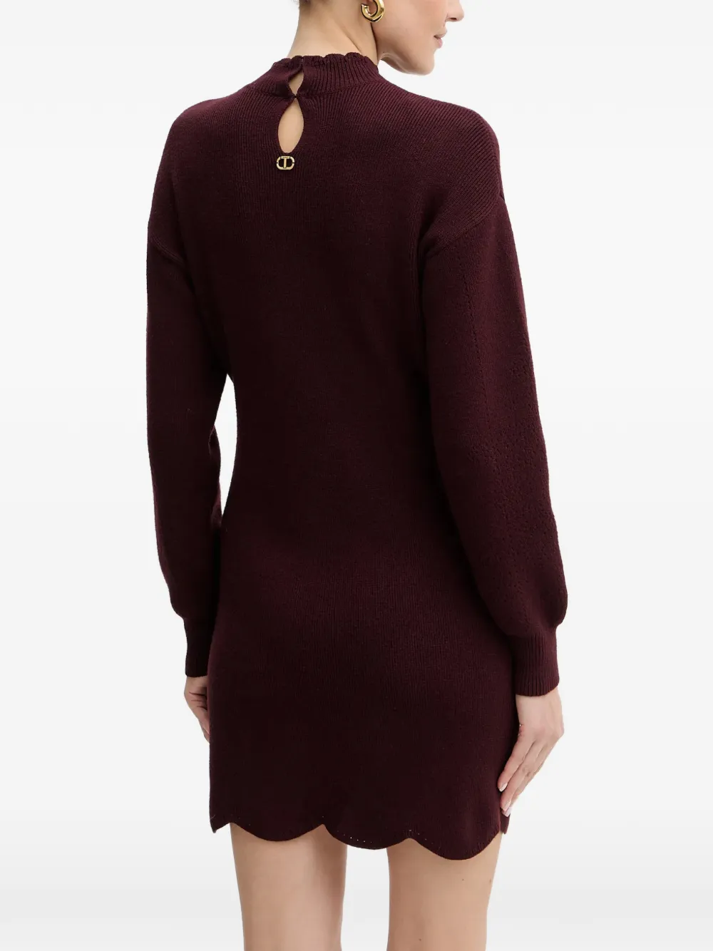 scallop-hem mock-neck mini dress