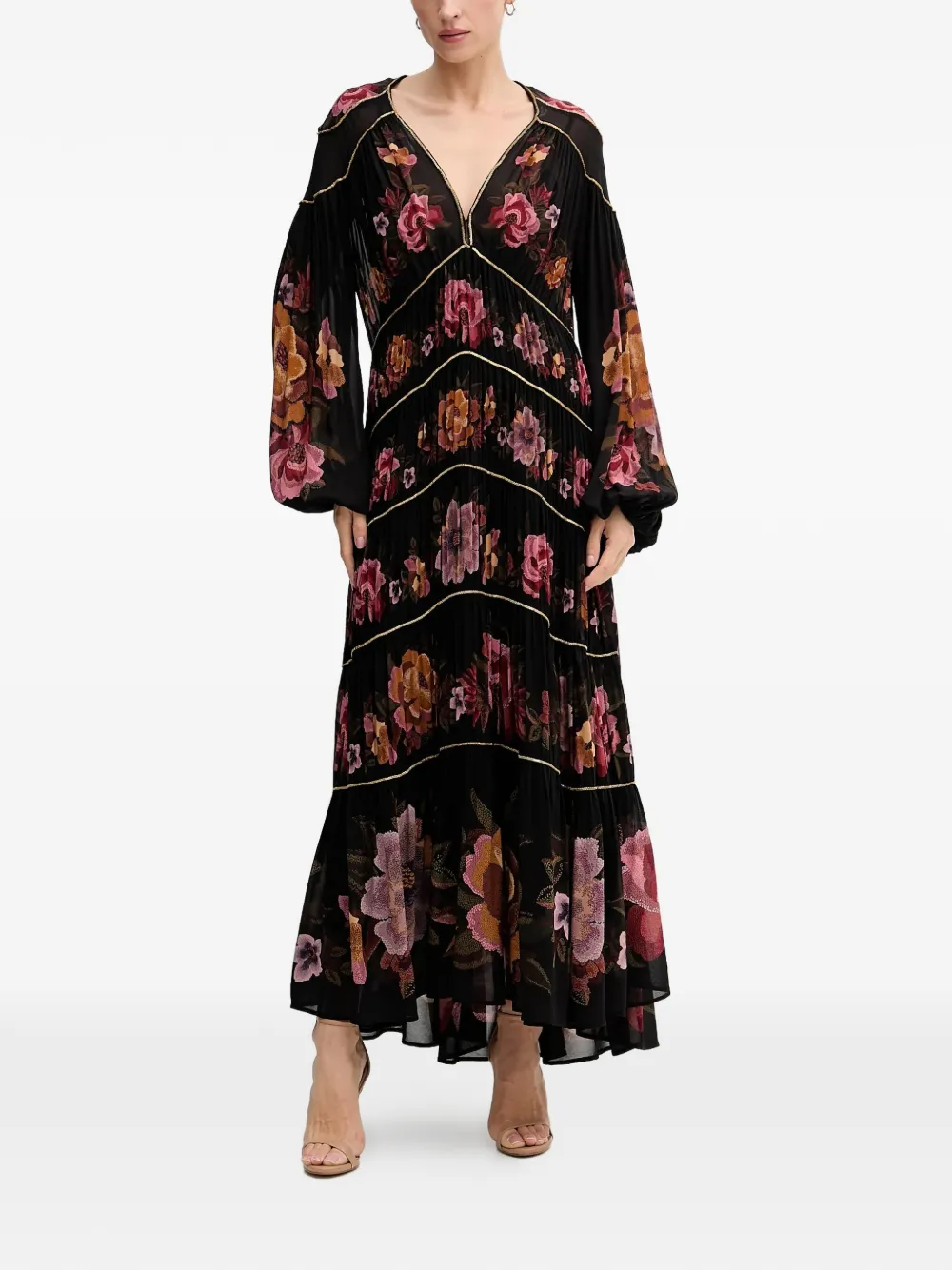 FARM Rio floral-print V-neck maxi dress - Nero