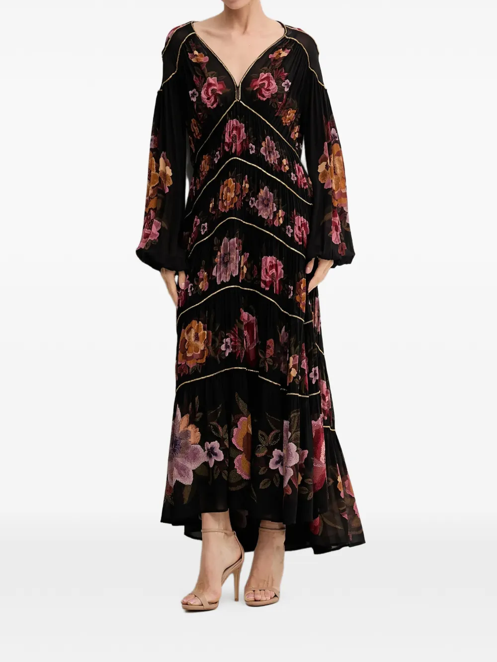 FARM Rio floral-print V-neck maxi dress - Zwart
