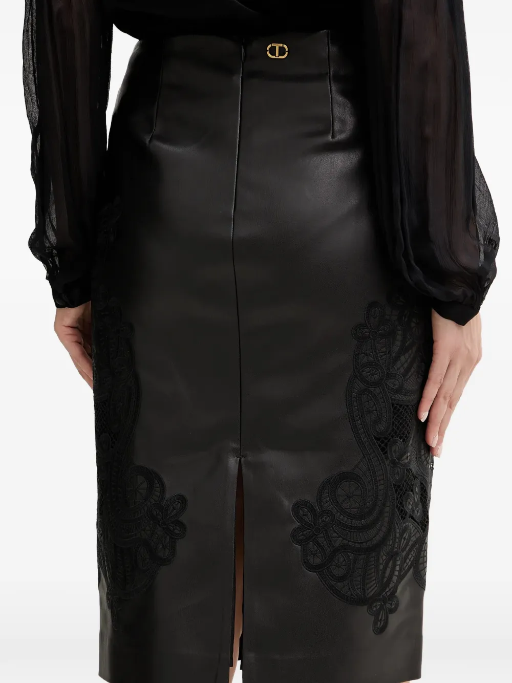 TWINSET Midi-rok met kanten vlak Zwart