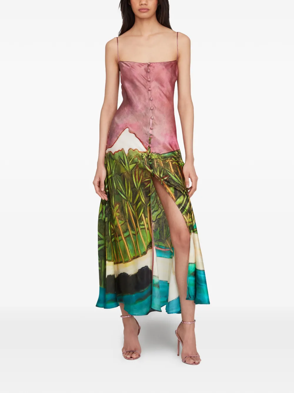 Donde Esteban La Sierra button printed midi dress - Groen