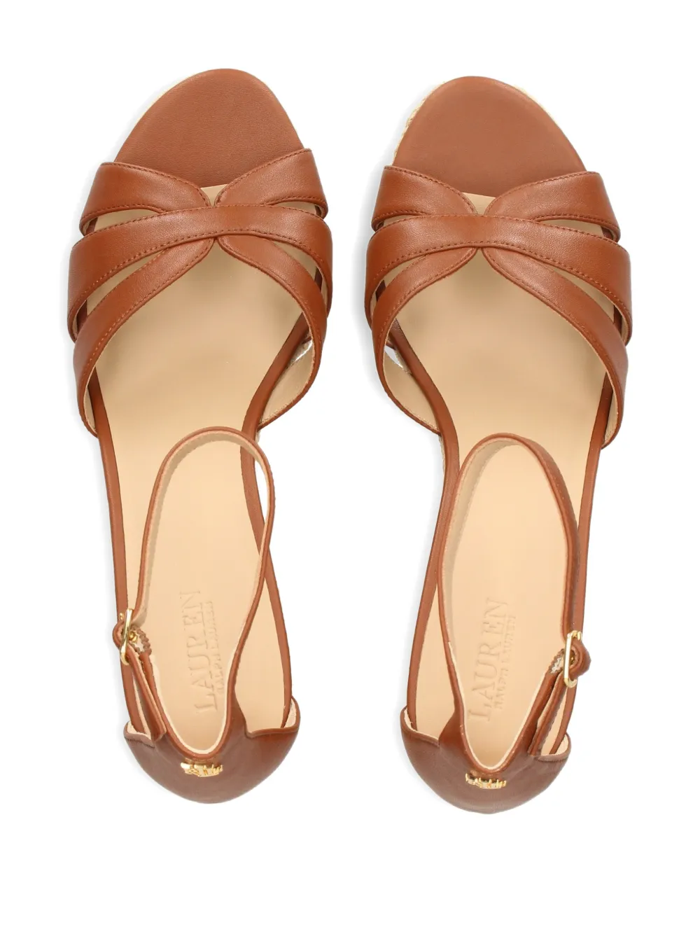 Lauren Ralph Lauren Sandalen met gekruiste bandjes en sleehak Bruin