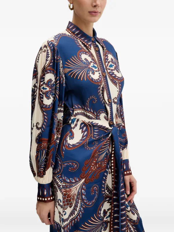 farm rio blue long sleeve midi dress FARM Rio | Light Blue Blue Garden Tapestry Midi dress | Woman