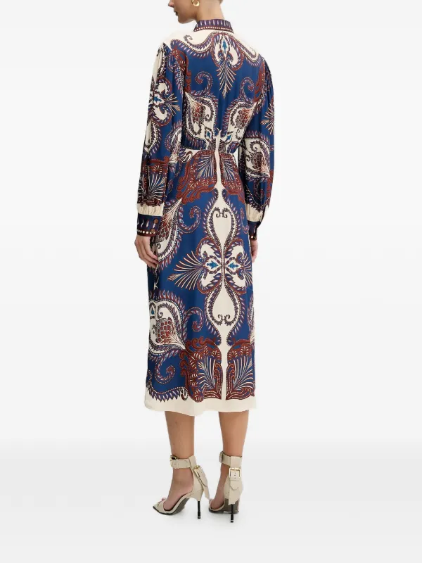 knee length dresses for ladies Blue Arabesque Floral Jersey LENZING ECOVERO Midi Dress  FARM Rio