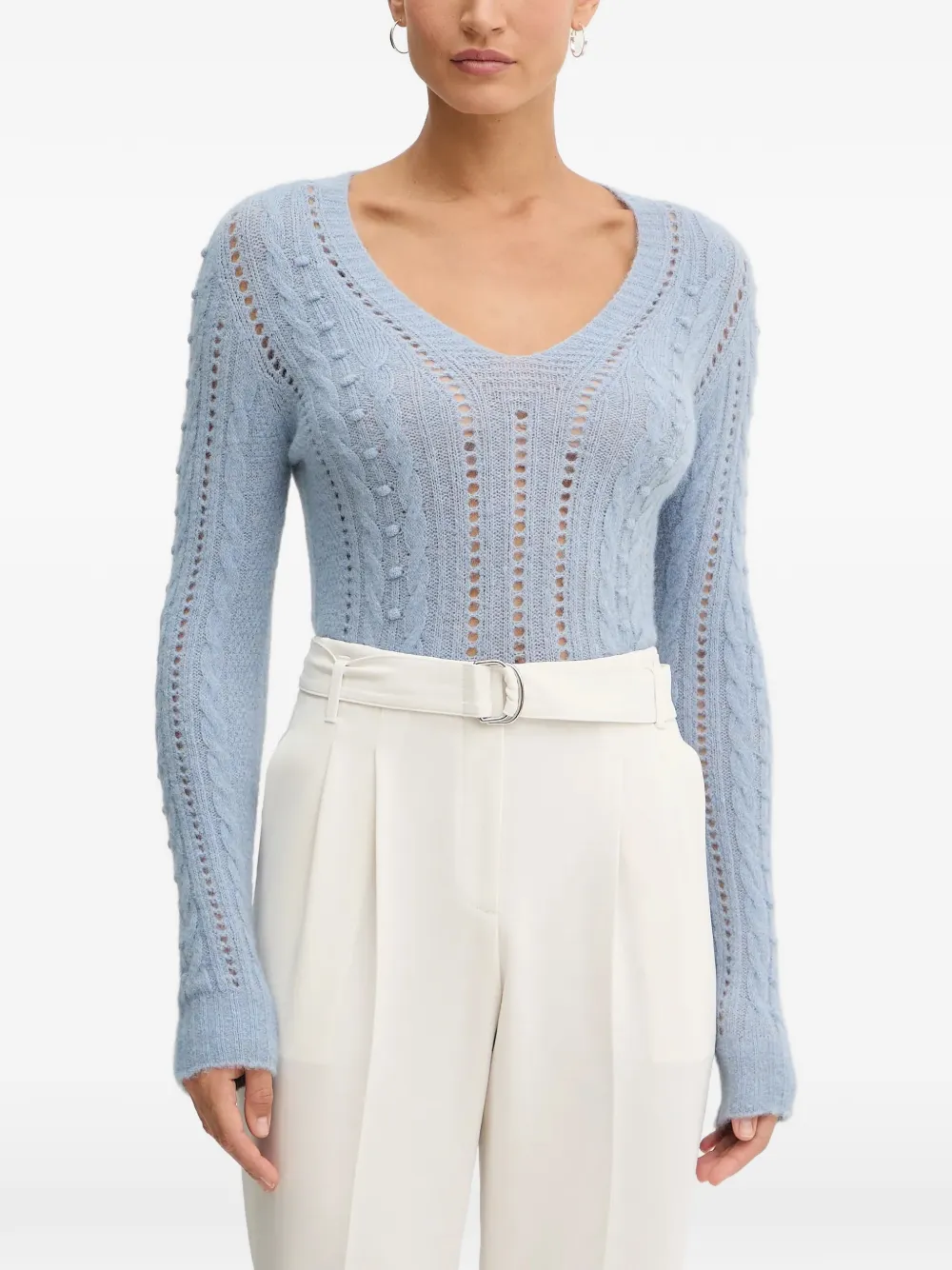TWINSET cable-knit V-neck sweater - Blu