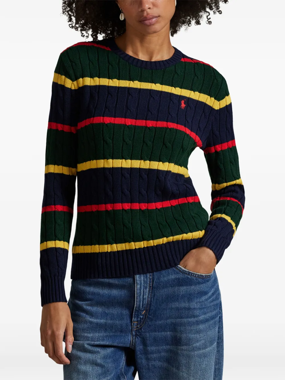 Polo Ralph Lauren Gestreepte kabelgebreide trui Blauw