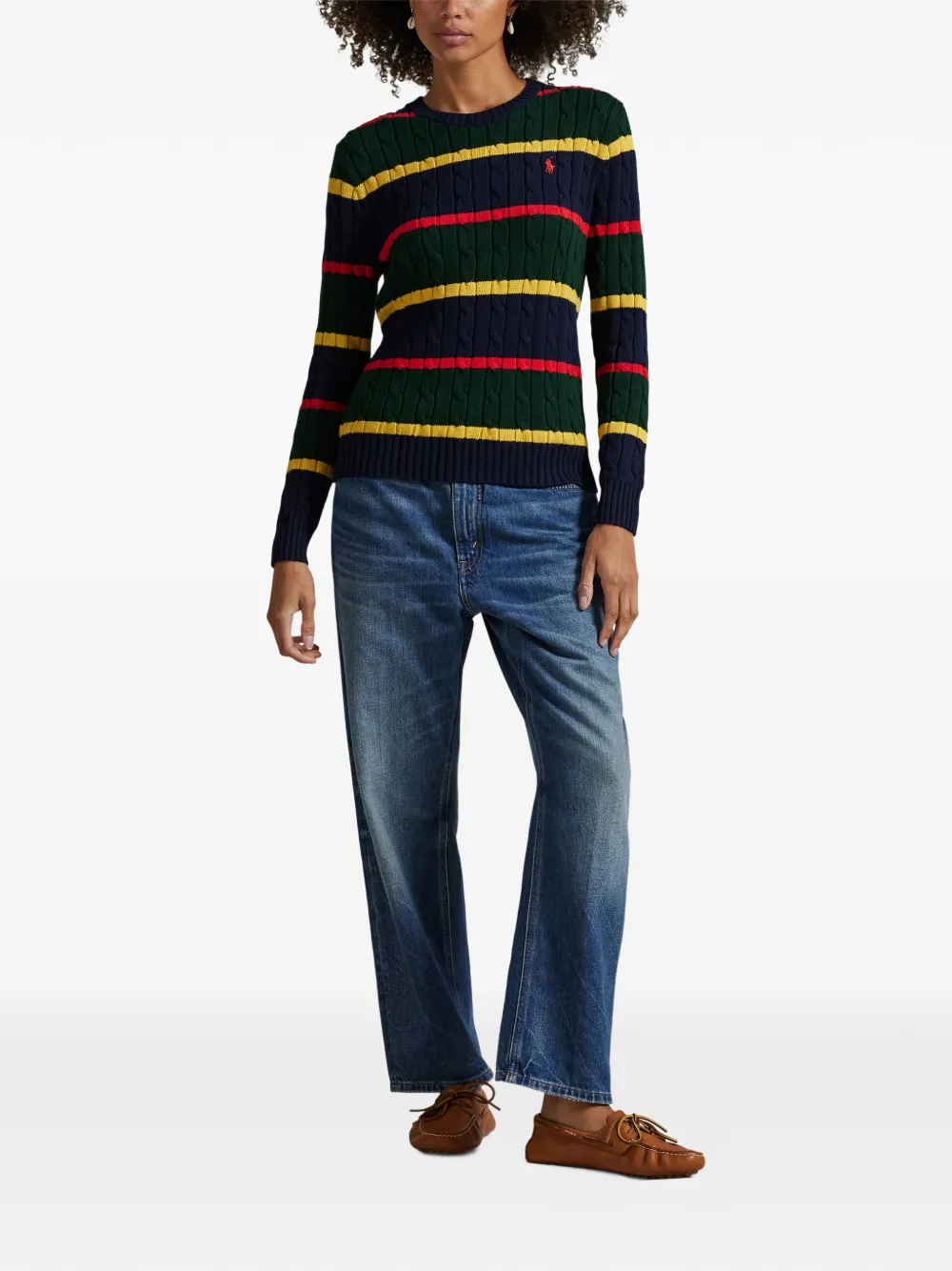 Polo Ralph Lauren Gestreepte kabelgebreide trui Blauw