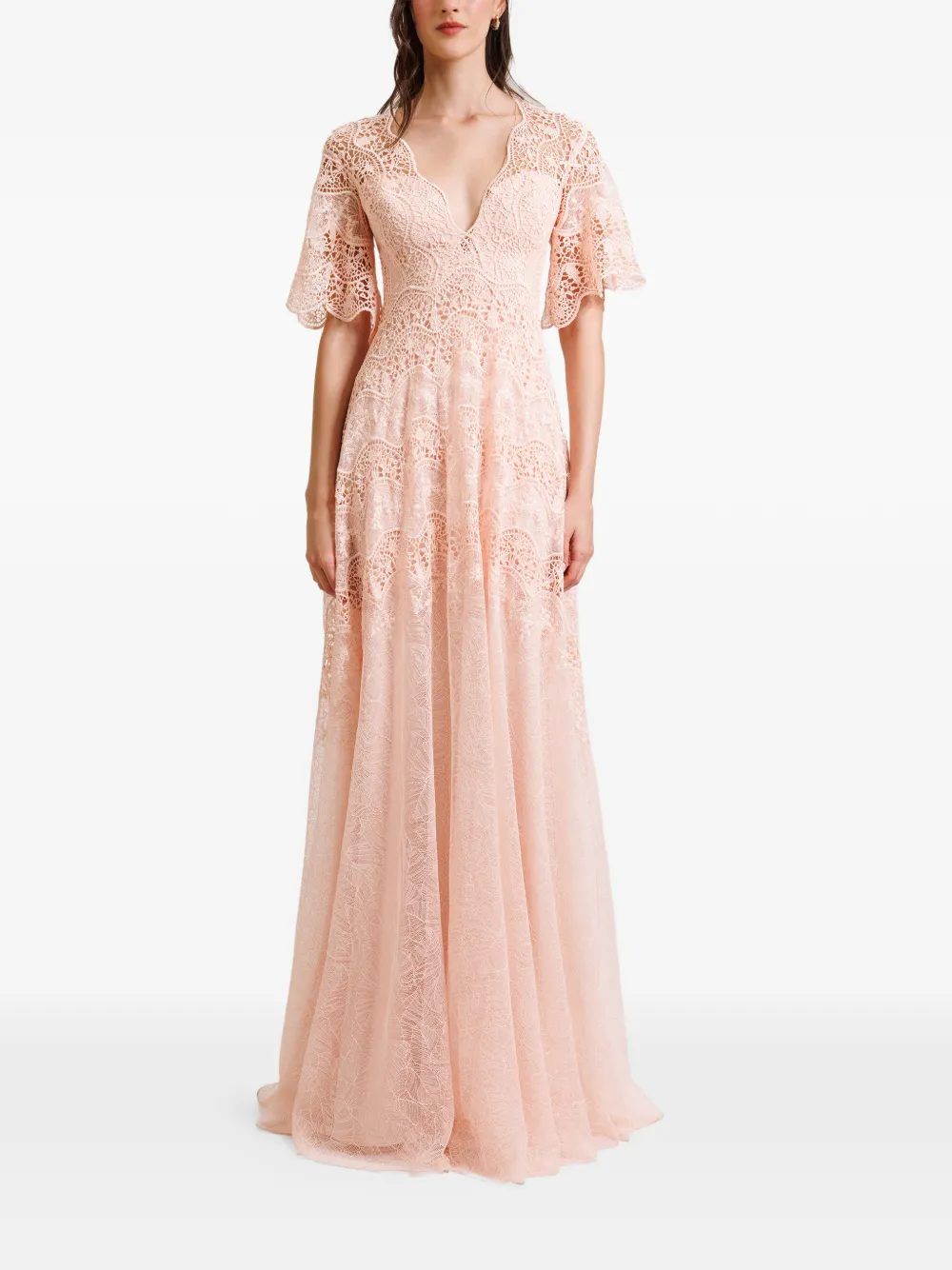 Gemy Maalouf Maxi-jurk met V-hals en kant - Roze