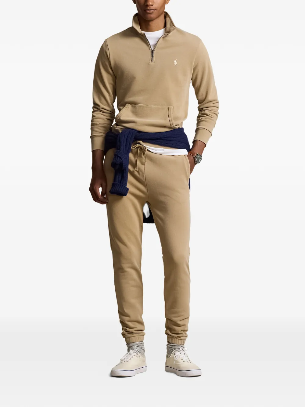 Polo Ralph Lauren Poloshirt met ritssluiting en zak Beige