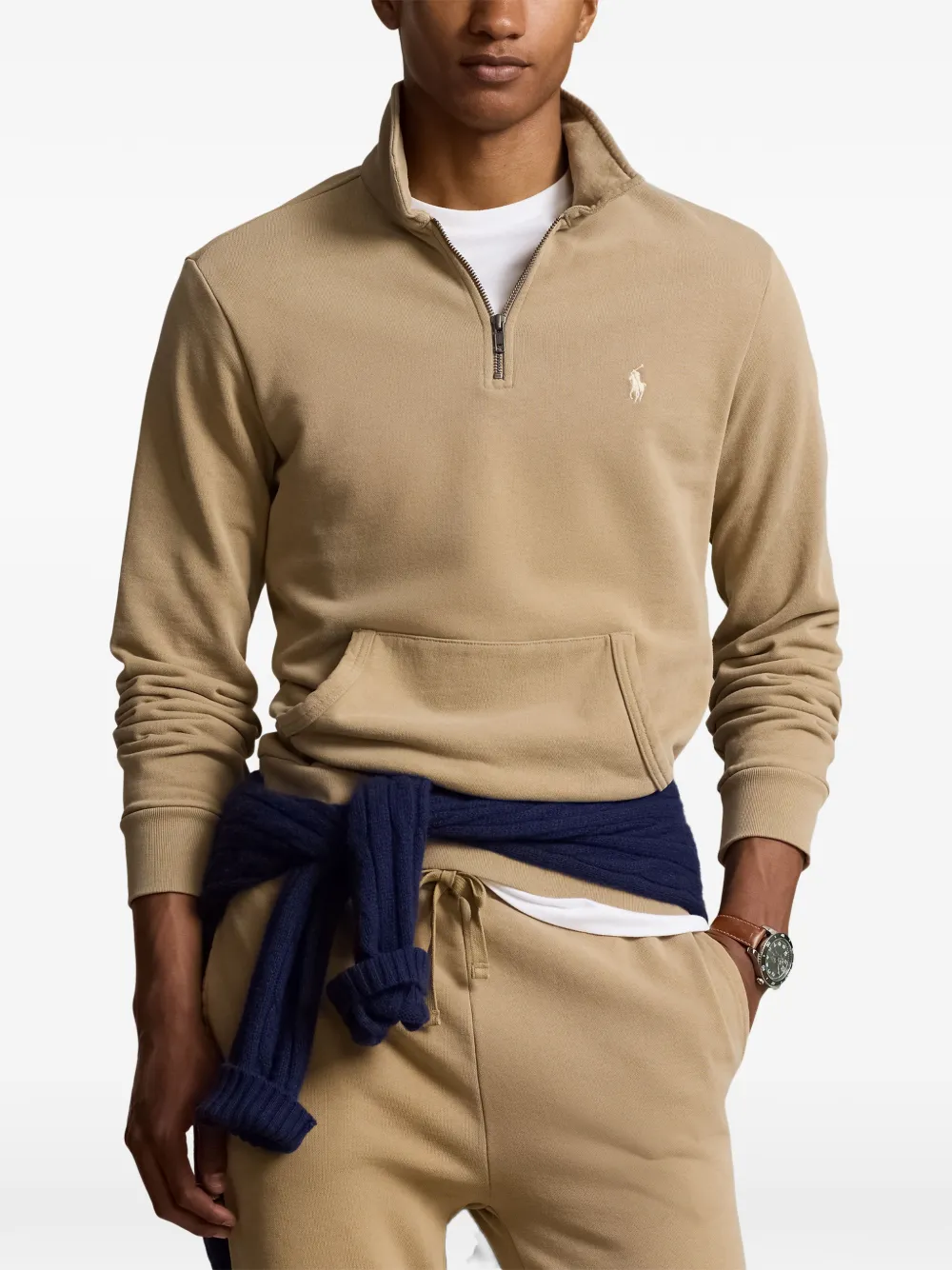 Polo Ralph Lauren Poloshirt met ritssluiting en zak Beige
