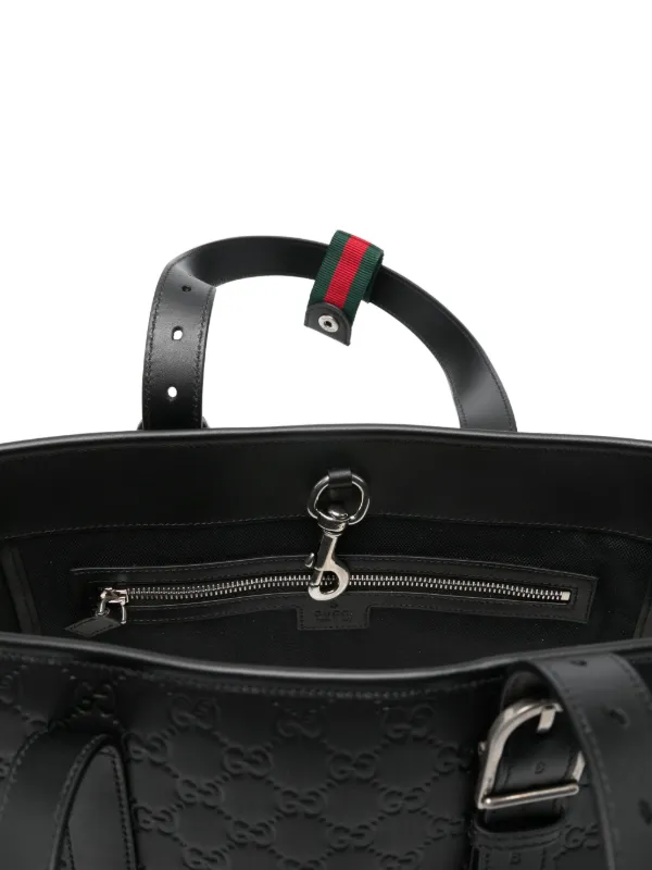 GGロゴ付き黒レザーハンドバッグ Gucci GGエンブレム ハンドバッグ L | ブラック | FARFETCH JP
