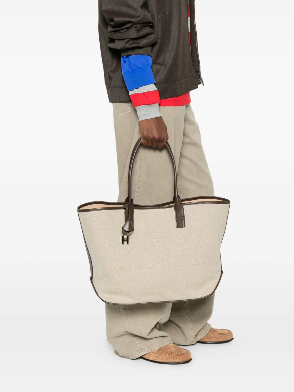 Hogan embossed-logo padlock tote bag - Beige