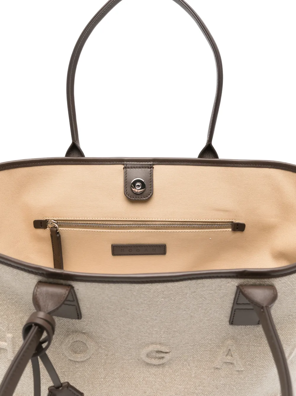 Hogan Shopper met hangslot en logo-reliëf Beige