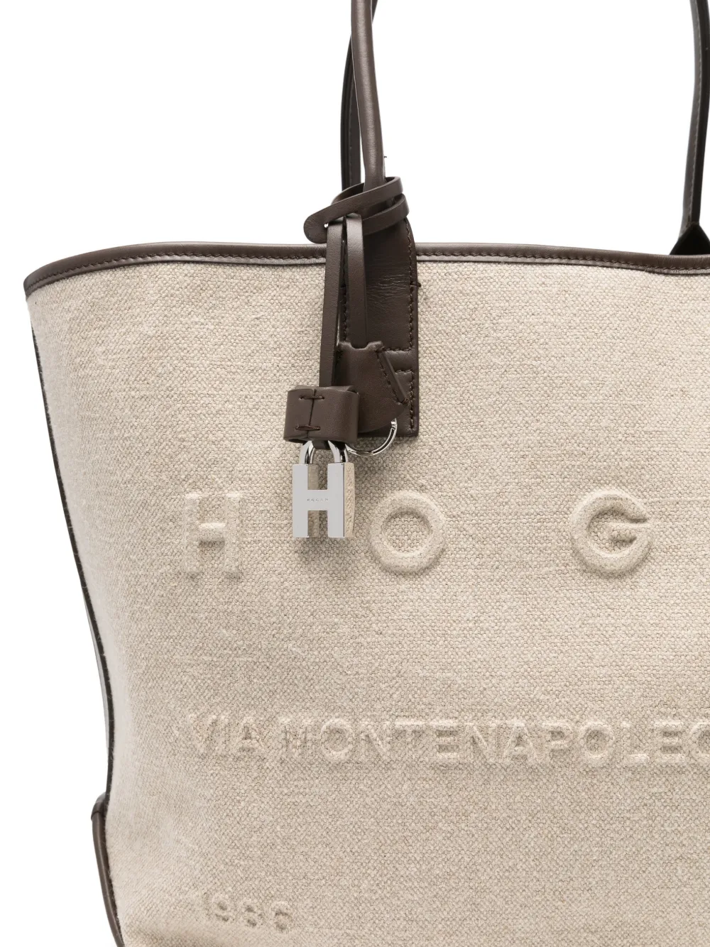 Hogan Shopper met hangslot en logo-reliëf Beige