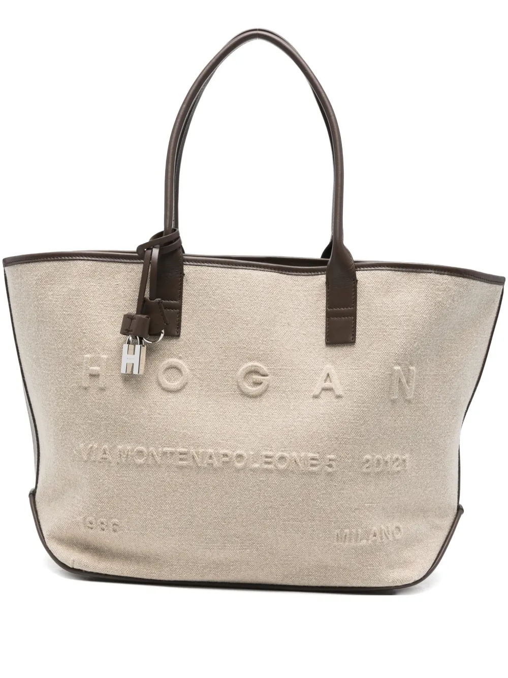 Hogan embossed-logo padlock tote bag - Toni neutri