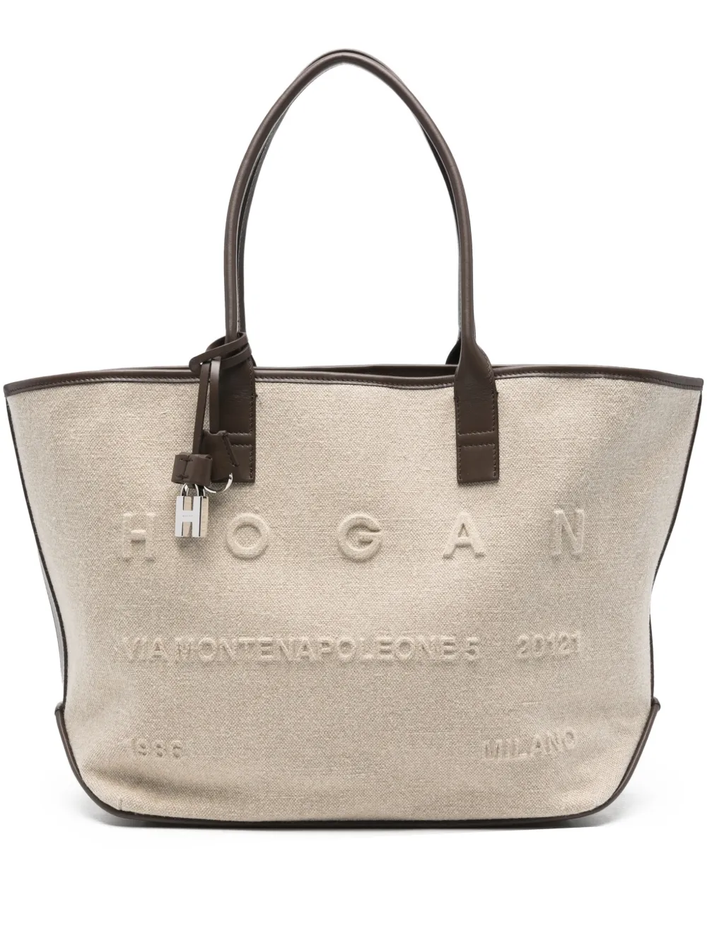 Hogan embossed-logo padlock tote bag - Toni neutri