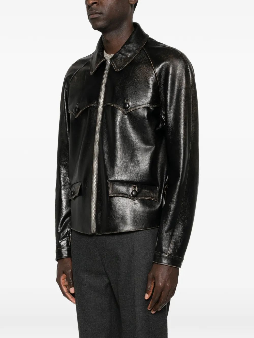  Prada Front-pocket Leather Jacket - Black 