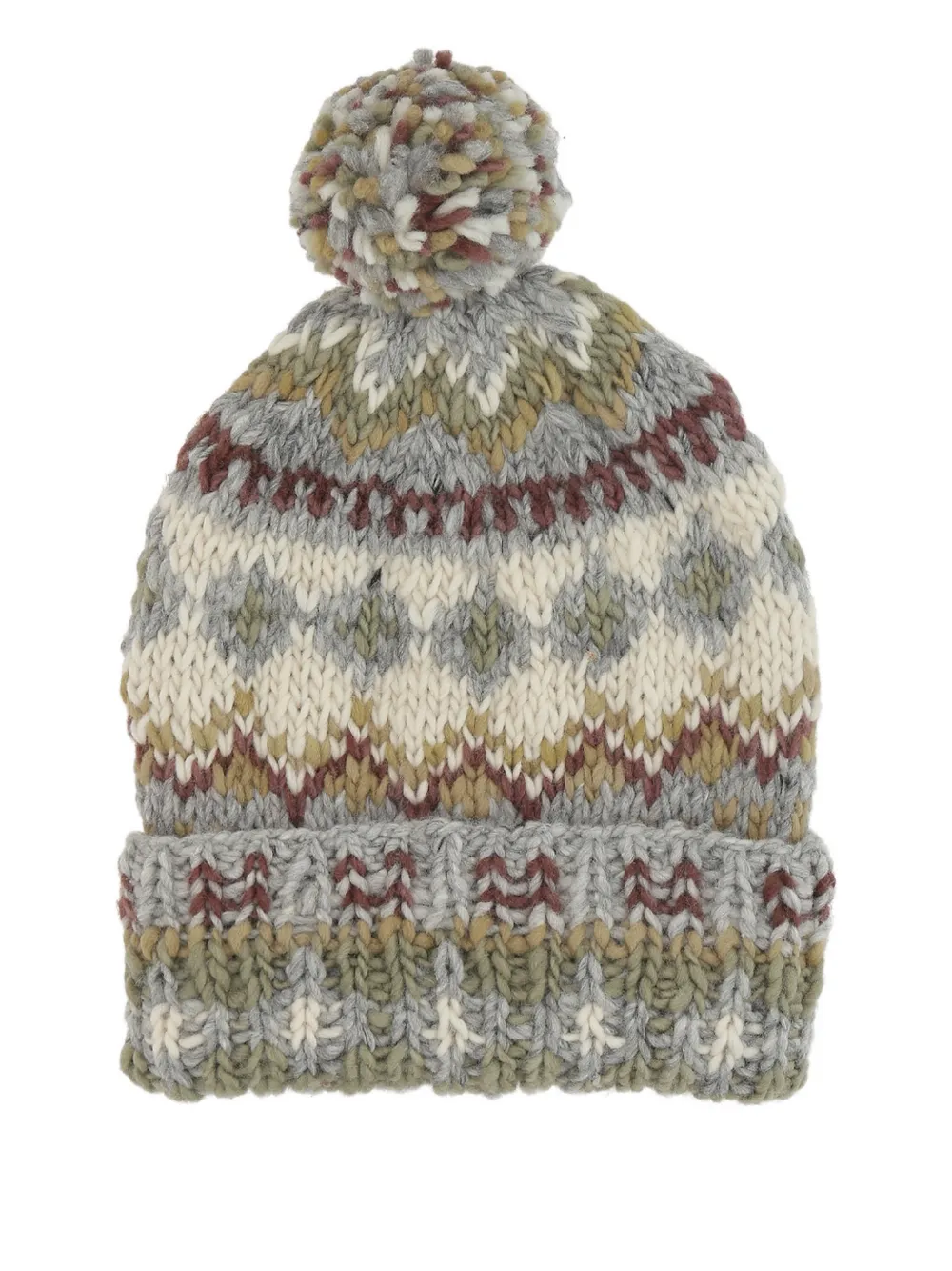 Chamula fair isle-pattern pom-pom beanie | Grey | Image 1