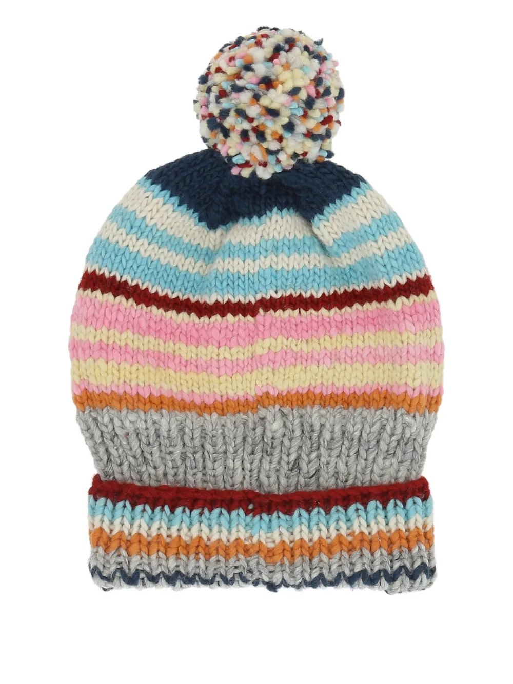 Chamula striped pom-pom beanie | Grey | Image 1
