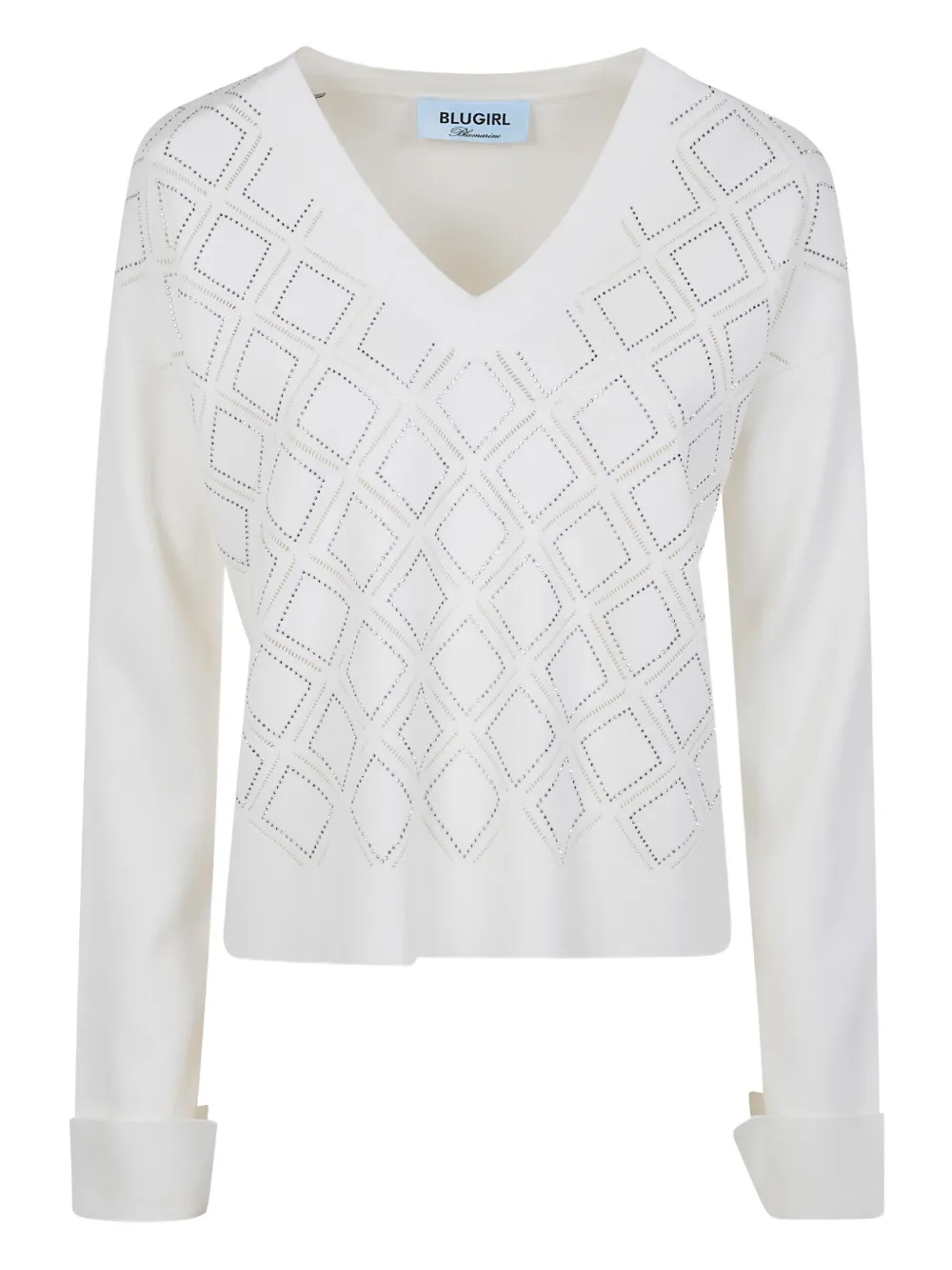 Blugirl diamond-intarsia V-neck sweater - Bianco