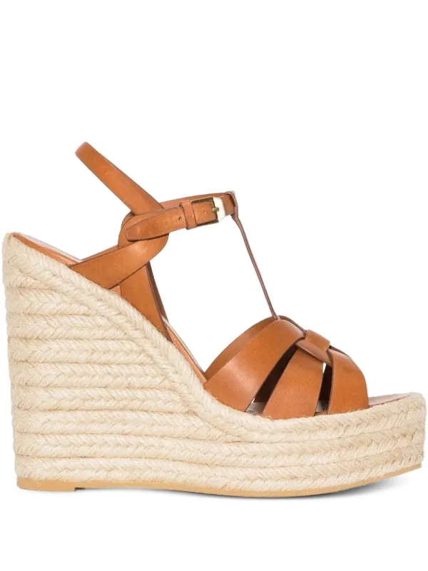 Saint Laurent Strap Buckle-detail Espadrilles in Brown