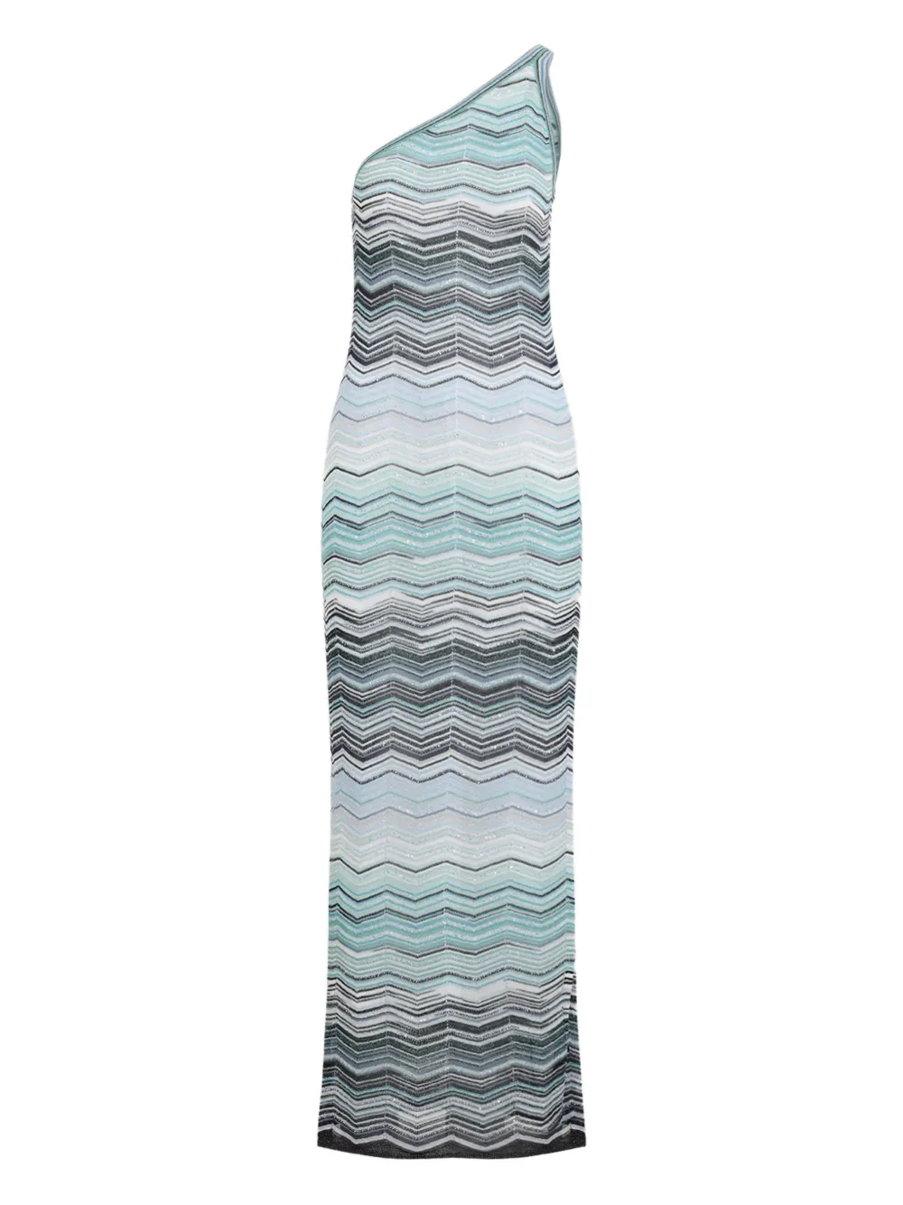 Missoni One-shoulder Chevron-pattern Maxi Dress In Blue